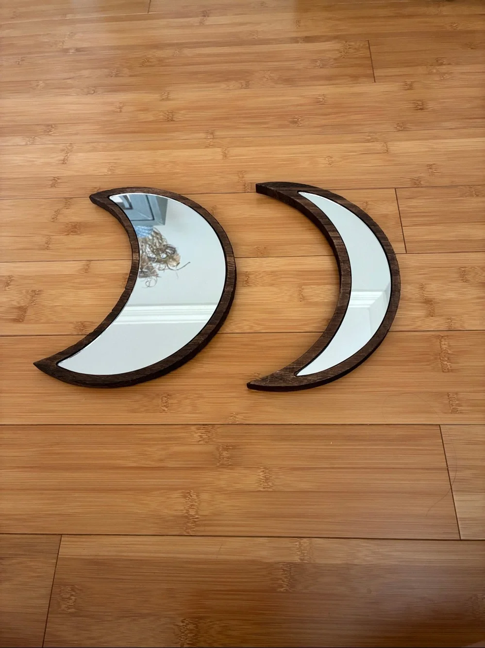 2 Piece Wood Moon Mirror Boho Wall Set